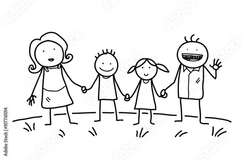 Happy Family Doodle, a hand drawn vector doodle illustration of a happy family holding hands together.