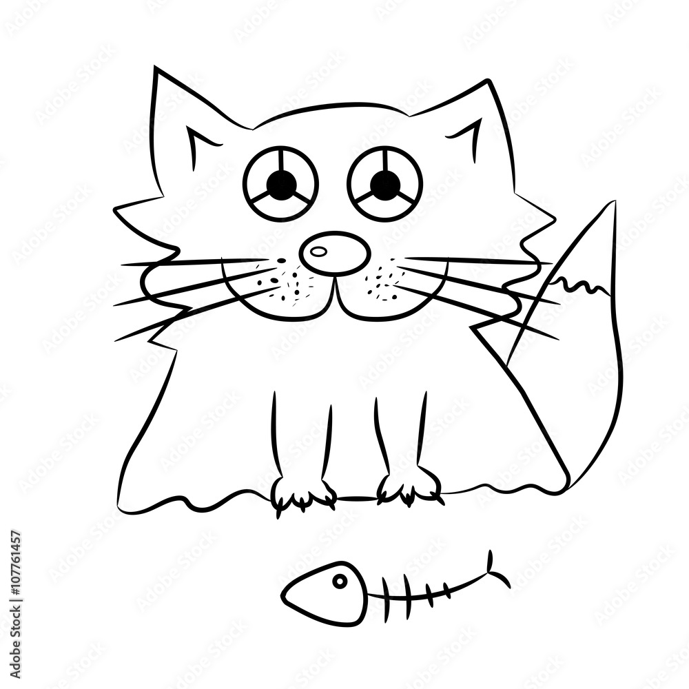 Black and White Cartoon Vector Illustration of Cute Cat for Coloring ...