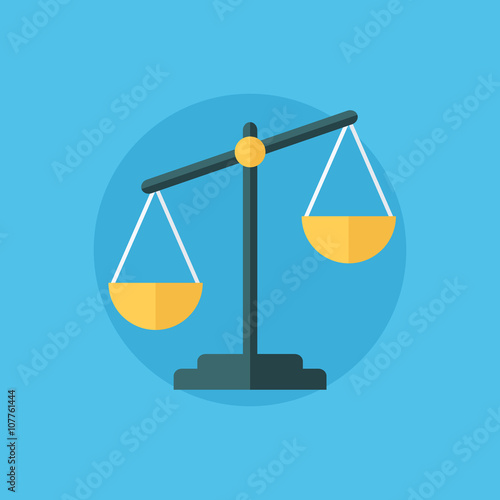 Balance icon. Law balance symbol. Justice scales icon. Flat design vector illustration.
