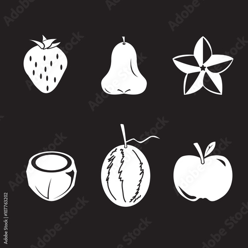 Fototapeta Naklejka Na Ścianę i Meble -  icon fruits black white set B