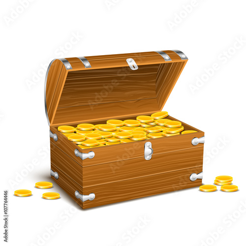 trunk chest full of gold coins treasures