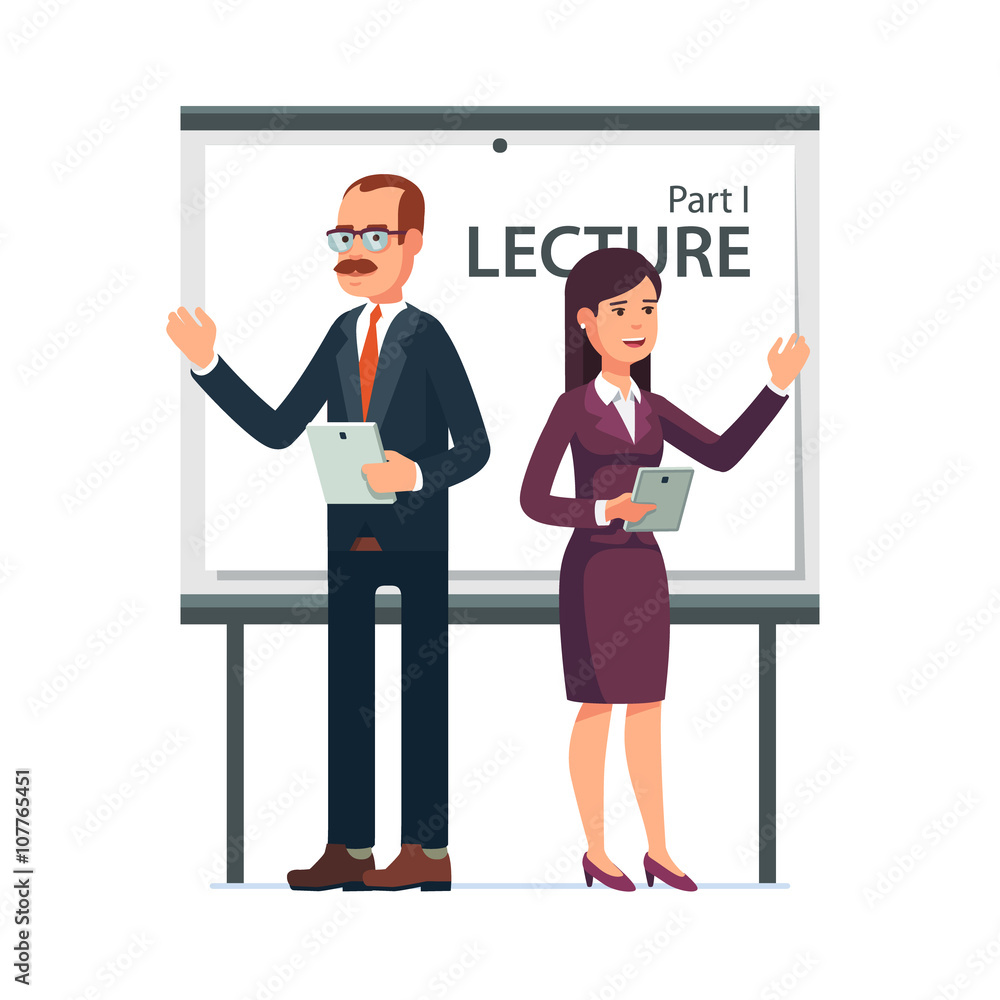 Modern business teachers giving a lecture Modern business teachers giving a lecture