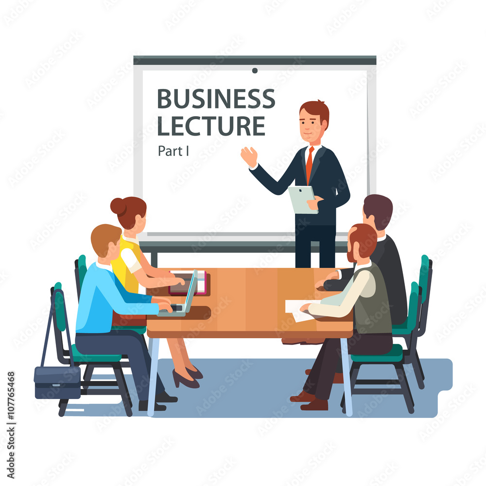 Modern business teacher giving presentation Modern business teacher giving presentation