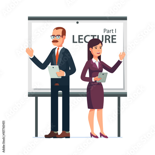 Modern business teachers giving a lecture