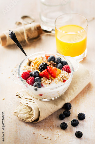 Close-up of delicious porridge with berries