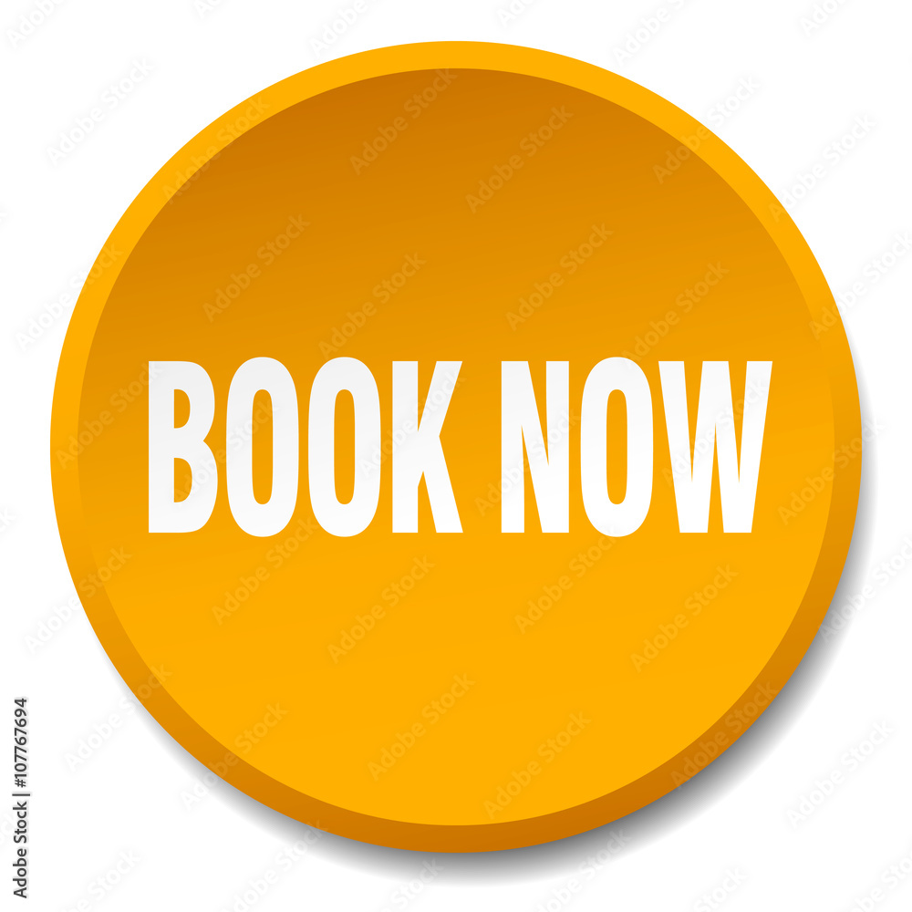 book now orange round flat isolated push button book now orange round flat isolated push button
