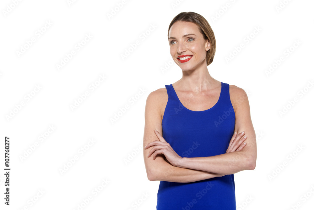 Young sporty Caucasian woman with arms crossed Young sporty Caucasian woman with arms crossed