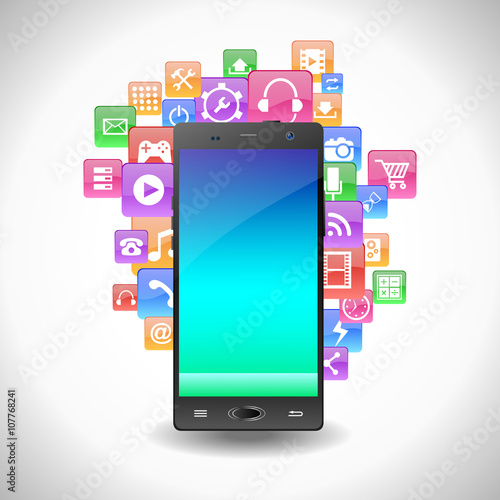 Touchscreen Smartphone with Application Icons.
