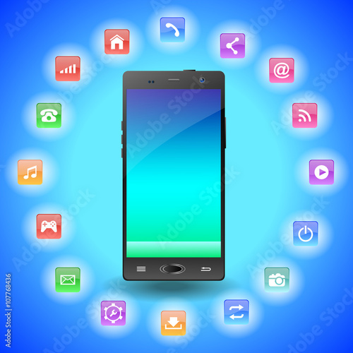 Touchscreen Smartphone with Application Icons.