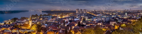 Zemun, Belgrade panorama by night, Danube river, city lights photo