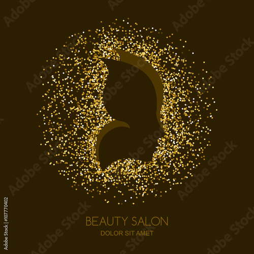 Abstract vector golden background with female face and butterfly wings. Concept for beauty salon, cosmetics, cosmetology and spa. Golden butterfly. Women profile with gold texture background.