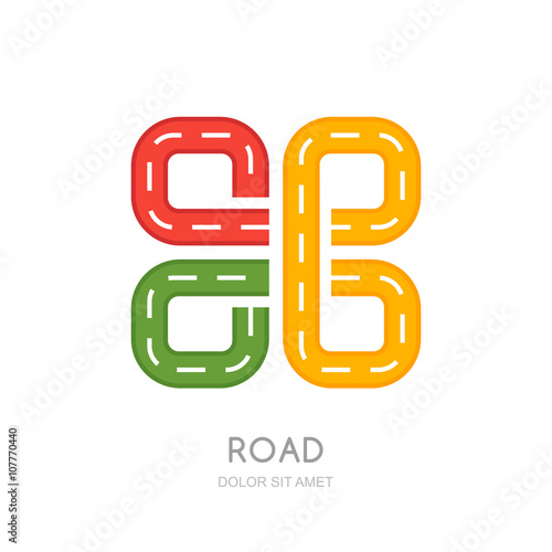 Vector multicolor road logo, icon design. Abstract isolated road symbol. Traffic, transport or road repair service concept. Maps and navigation illustration. Highway sign.