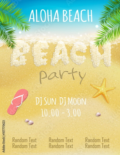 Vector flyer poster invitation template for a foam bubble tropical beach disco party