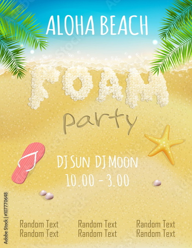 Vector flyer poster invitation template for a foam bubble tropical beach disco party