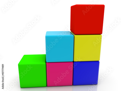 Toy cubes in different colors on white