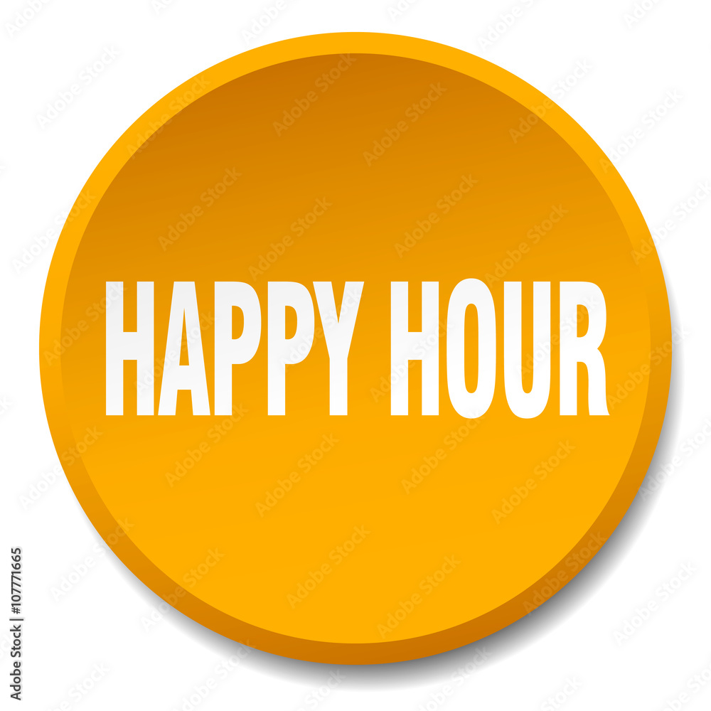 happy hour orange round flat isolated push button happy hour orange round flat isolated push button