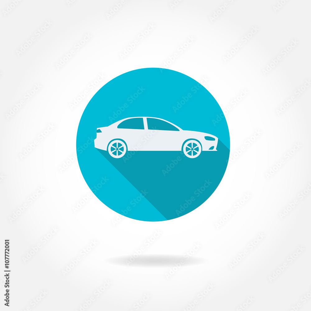 Car icon. Flat car icon with long shadow. Vector illustration.