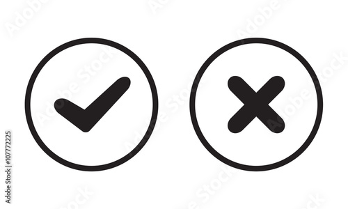 Yes and No check marks on circles isolated on white background. Vector illustration.
