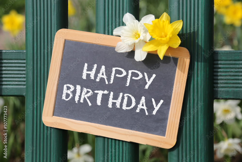Happy Birthday Geburtstag Karte Geburtstagskarte Garten mit Blum Stock