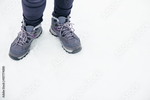 Mountain boots on the snow