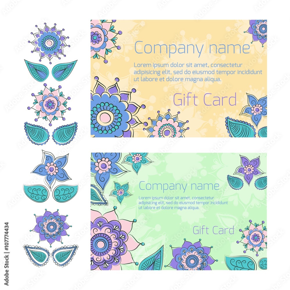 Vector Floral Gift Cards Or Vouchers Background Template Decorative Hand Drawn Ornament Concept For Floral Shop Beauty Salon Spa Flyer Banner Design Handdrawn Flowers Anf Leaves Henna Style Stock Vector Adobe