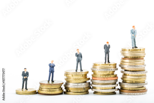 Finance team ,stack of money businessman model standing