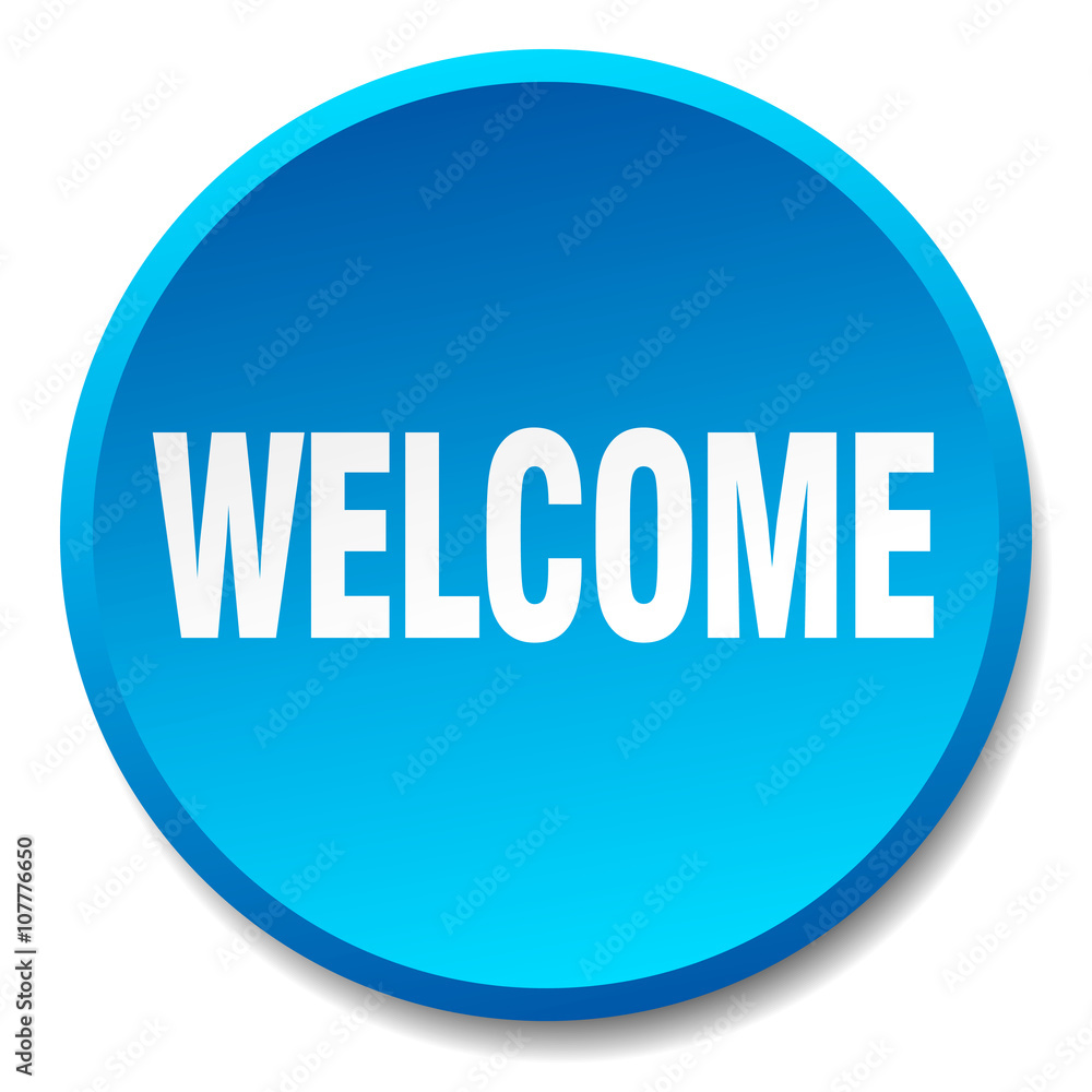 welcome blue round flat isolated push button welcome blue round flat isolated push button
