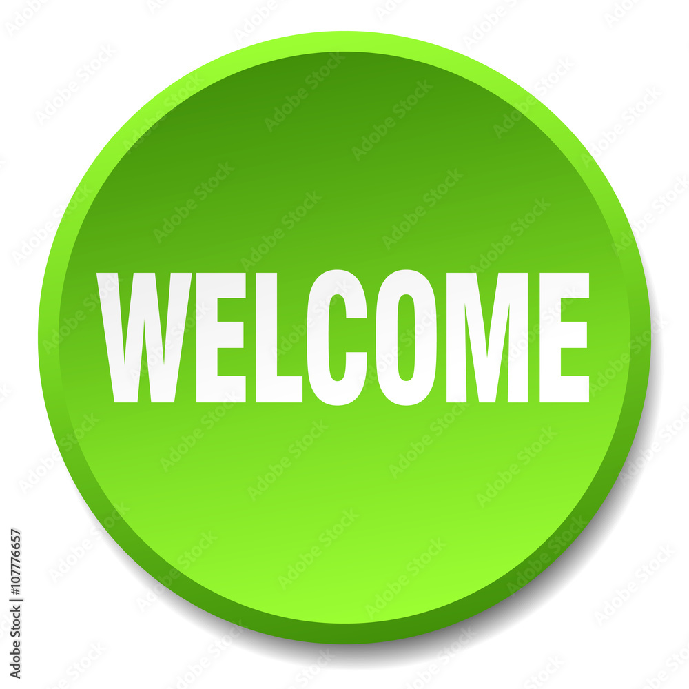 welcome green round flat isolated push button welcome green round flat isolated push button
