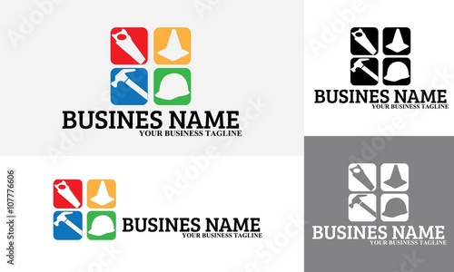 construction vector logo with buildings and architecture and business card
