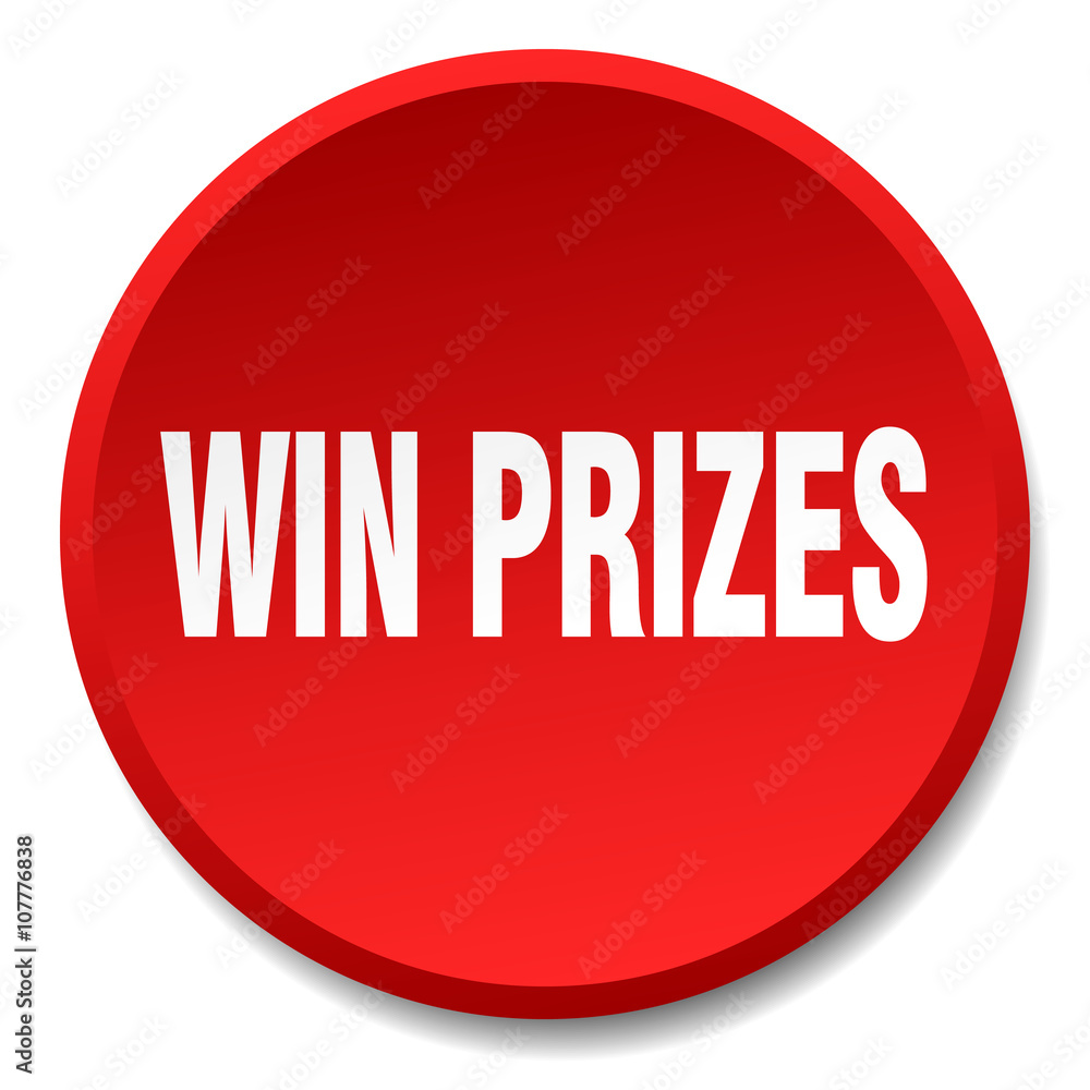 win prizes red round flat isolated push button win prizes red round flat isolated push button