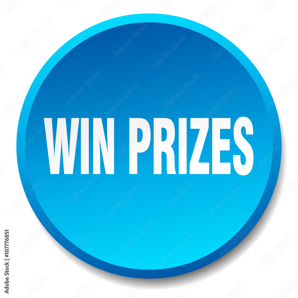 win prizes blue round flat isolated push button win prizes blue round flat isolated push button