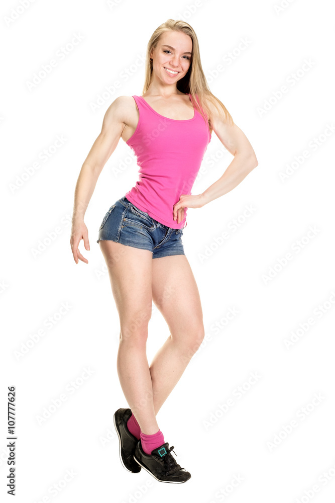 Fototapeta premium Young muscular woman posing