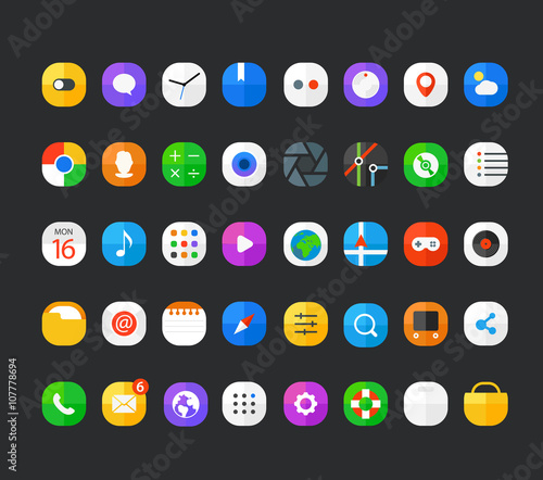Different modern smartphone application icons set. Vector flat d