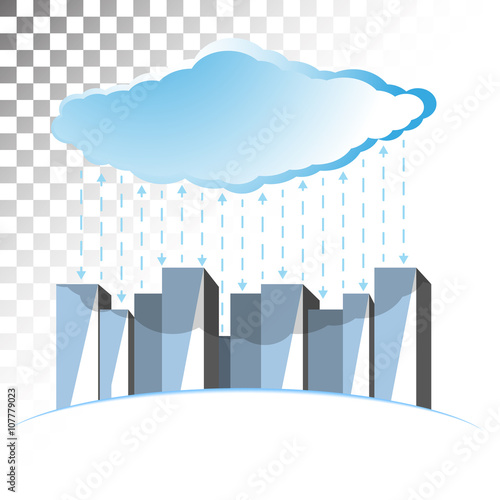 Concept illustration on the theme of cloud storage with straight lines running in opposite directions.