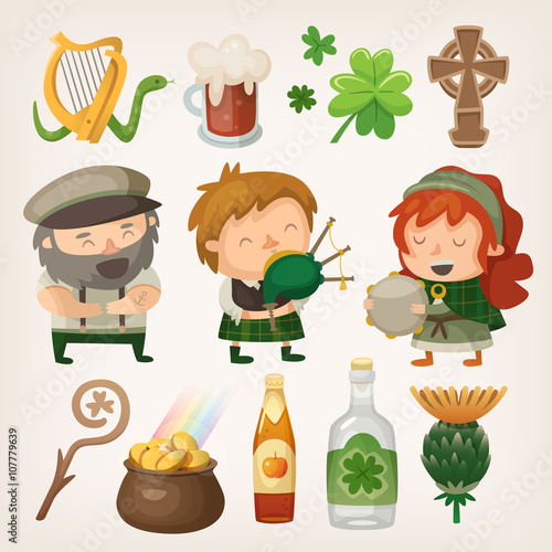 Set of colorful irish vector elements and characters