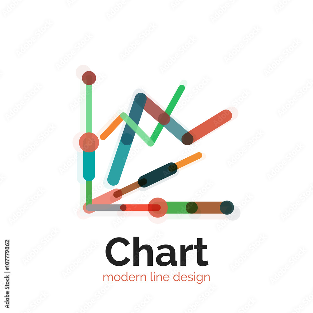 Thin line chart logo design. Graph icon modern colorful flat style Thin line chart logo design. Graph icon modern colorful flat style