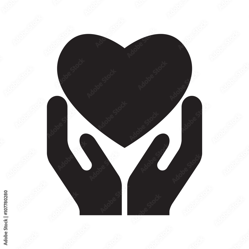 Heart in hands. Vector illustration of hands holding heart. Black on white background. Heart in hands. Vector illustration of hands holding heart. Black on white background.
