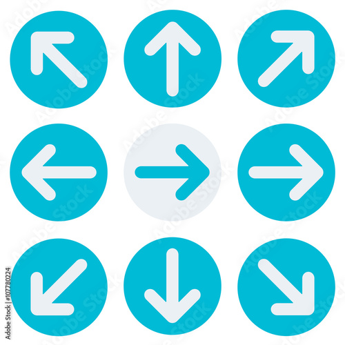 Arrow icon set. Left, down, up, right arrows. Vector illustration.