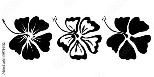 three hibiscus flower silhouettes for design vector