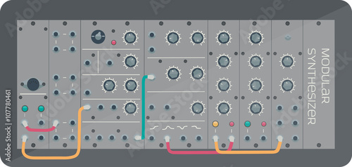 Modular synthesizer with wires.