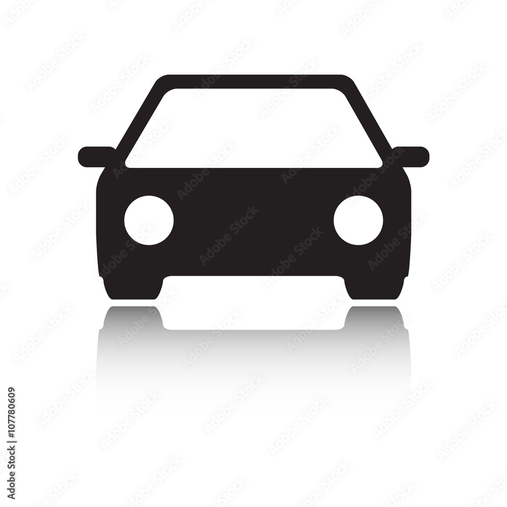 Car icon. Front view. Vector black vehicle silhouette isolated on white background.