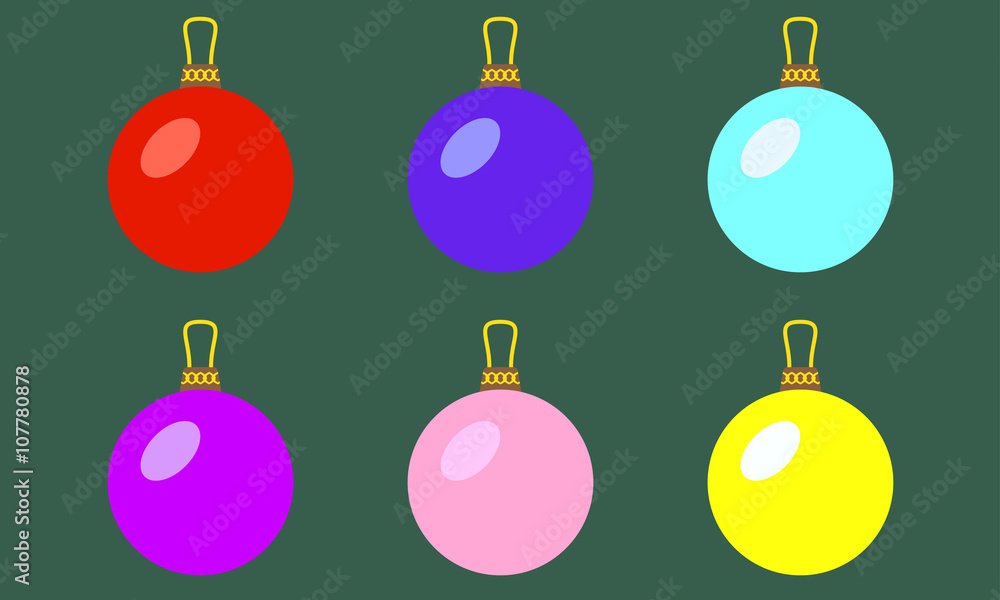 Colorful christmas balls icon set. Vector illustration. Happy New Year and Merry xmas flat design elements.