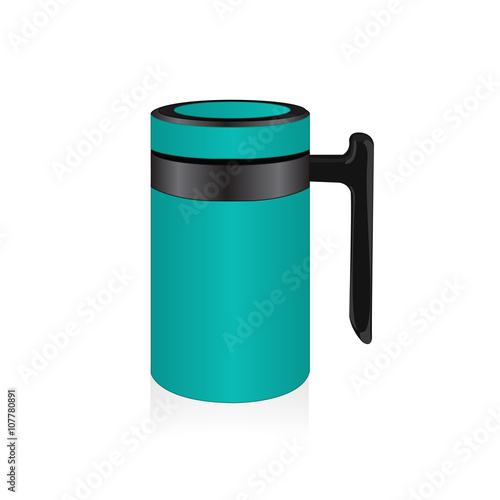 Vector turquiose thermo mug, travel mug, thermos isolated on white background