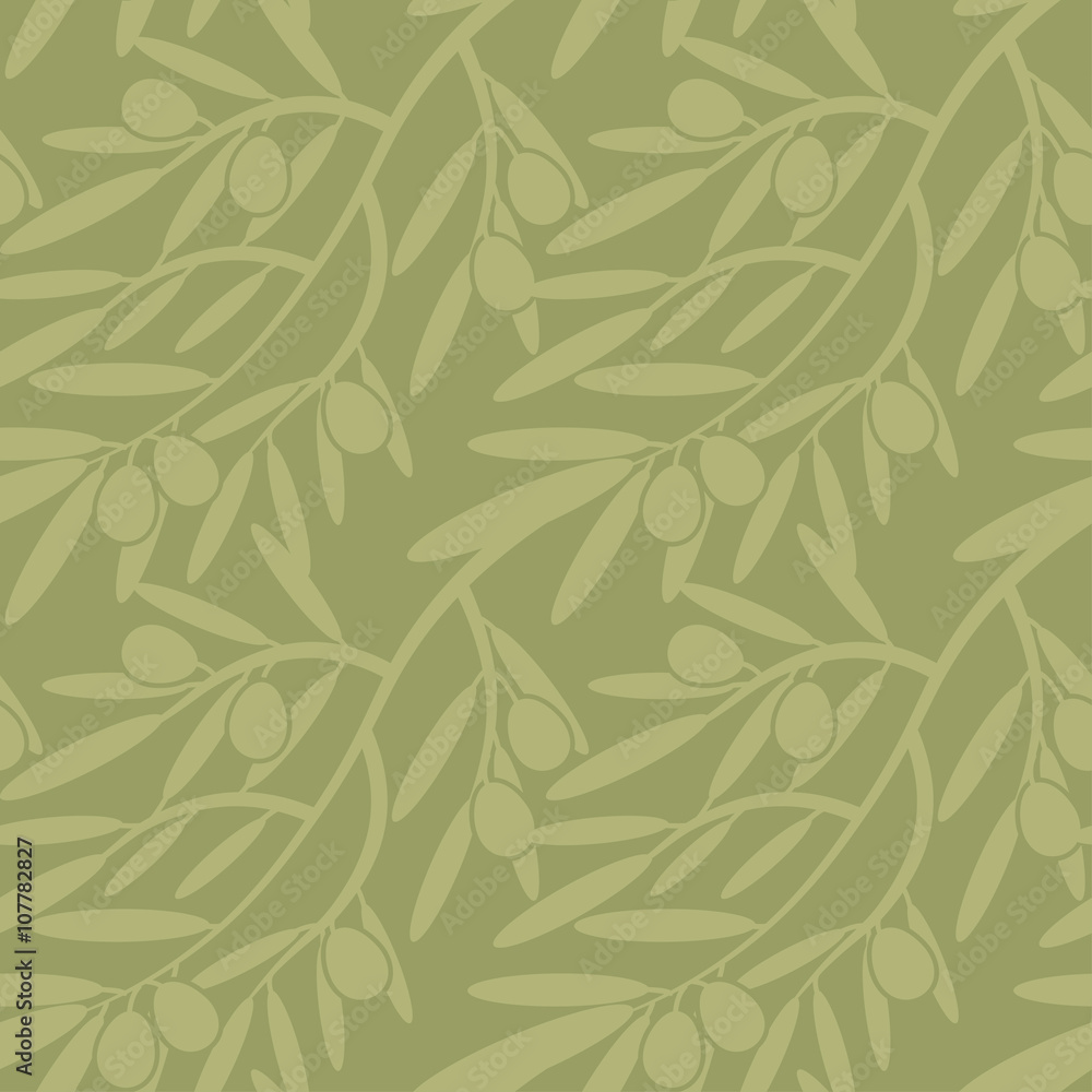 Fototapeta premium Seamless pattern with olive branches. Retro decorative texture b