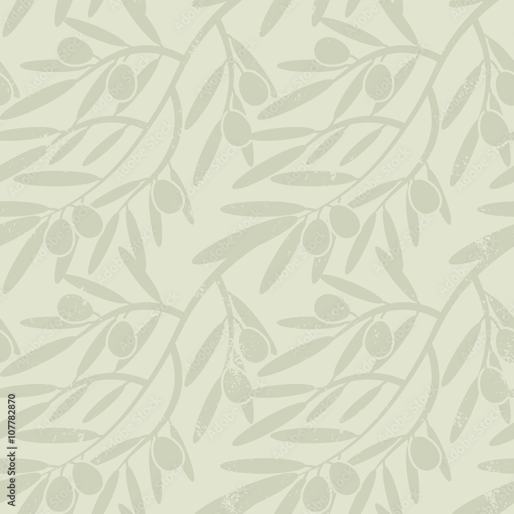 Fototapeta premium Seamless pattern with olive branches. Retro decorative texture b