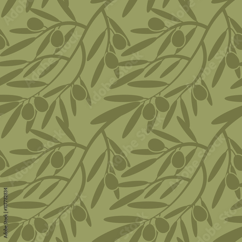 Seamless pattern with olive branches. Retro decorative texture b