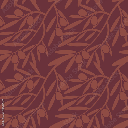 Seamless pattern with olive branches. Retro decorative texture b