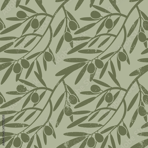 Seamless pattern with olive branches. Retro decorative texture b