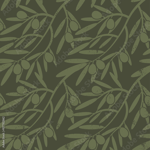 Seamless pattern with olive branches. Retro decorative texture b