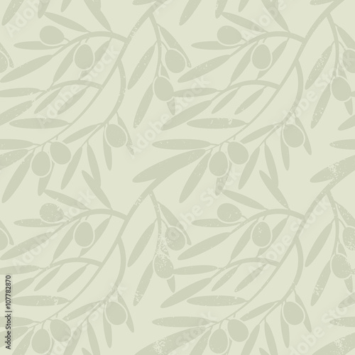 Seamless pattern with olive branches. Retro decorative texture b